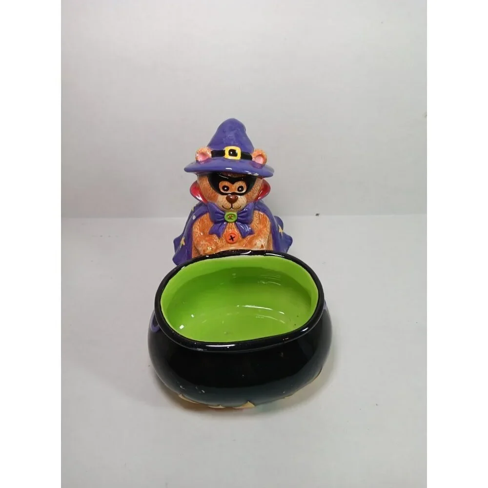 Vintage CKAO Ceramic Witch Bear With Cauldron Halloween Candy Dish